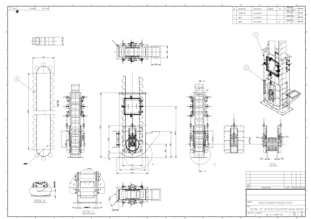 BUCKET ELEVATOR 기계설계 자동화 2D 3D설계 역설계 인력 용력 특허 2